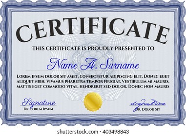 Blue Certificate template or diploma template. Complex background. Vector pattern that is used in currency and diplomas.Superior design. 
