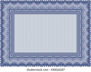 Blaue Vorlage oder Diplomvorlage. Komplexer Hintergrund. Schönheitsdesign. Vektormuster, das in Währungen und Diplomen verwendet wird.