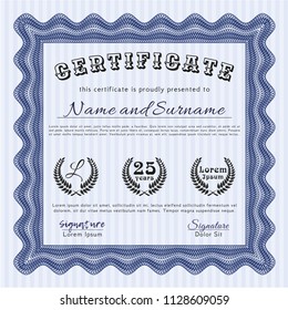 Blue Certificate template or diploma template. Customizable, Easy to edit and change colors. Complex background. Nice design. 