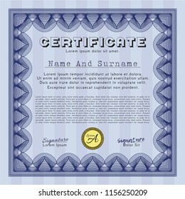 Blue Certificate template or diploma template. Customizable, Easy to edit and change colors. With linear background. Money Pattern design. 