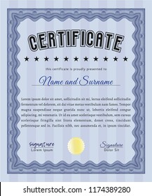 Blue Certificate template or diploma template. Customizable, Easy to edit and change colors. With complex background. Modern design. 