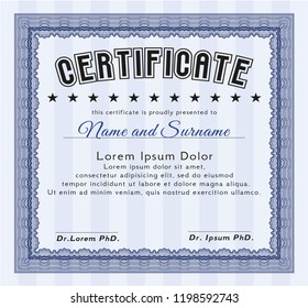 Blue Certificate template or diploma template. Customizable, Easy to edit and change colors. With great quality guilloche pattern. Retro design. 