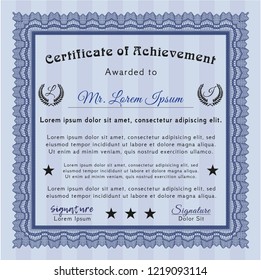 Blue Certificate template or diploma template. Customizable, Easy to edit and change colors. With linear background. Superior design. 