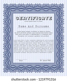 Blue Certificate template or diploma template. Customizable, Easy to edit and change colors. Printer friendly. Money design. 