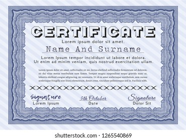 Blue Certificate template or diploma template. Customizable, Easy to edit and change colors. With quality background. Money Pattern. 