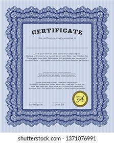 Blue Certificate template or diploma template. Customizable, Easy to edit and change colors. With quality background. Artistry design. 