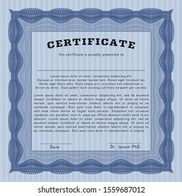 Blue Certificate template or diploma template. Customizable, Easy to edit and change colors. With guilloche pattern and background. Beauty design. 