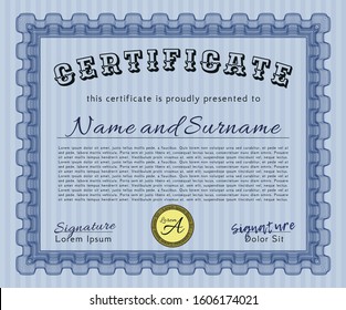 Blue Certificate template or diploma template. Customizable, Easy to edit and change colors. With great quality guilloche pattern. Excellent design. 