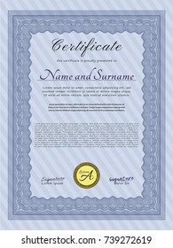 Blue Certificate template or diploma template. Customizable, Easy to edit and change colors. With complex background. Retro design. 