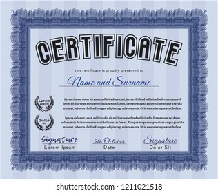 Blue Certificate template or diploma template. Detailed. Printer friendly. Money style design. 