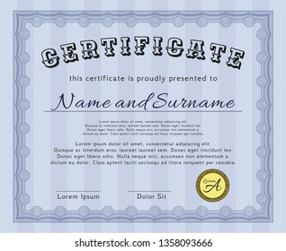 Blue Certificate template or diploma template. Detailed. Printer friendly. Retro design. 