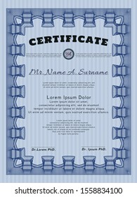 Blue Certificate template or diploma template. Detailed. With great quality guilloche pattern. Money style design. 