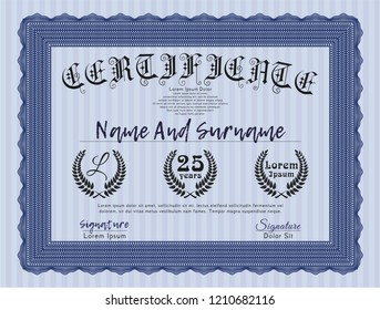 Blue Certificate template or diploma template. Easy to print. Money design. Vector illustration. 