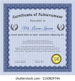 Blue Certificate template or diploma template. Elegant design. With complex background. Vector illustration. 
