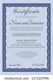 Blue Certificate template or diploma template. Elegant design. Vector illustration. With background. 