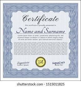 Blue Certificate template or diploma template. Elegant design. Detailed. With quality background. 