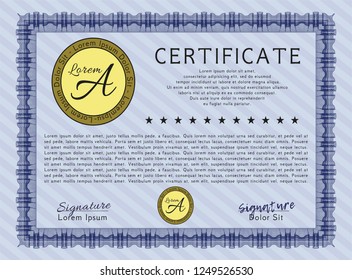 Blue Certificate template or diploma template. Good design. Customizable, Easy to edit and change colors. With linear background. 