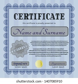 Blue Certificate template or diploma template. Good design. Vector illustration. Complex background. 
