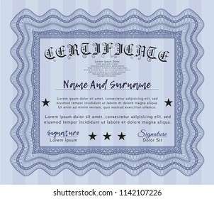 Blue Certificate template or diploma template. With great quality guilloche pattern. Superior design. Customizable, Easy to edit and change colors. 