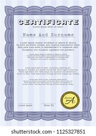 Blue Certificate template or diploma template. With guilloche pattern. Retro design. Customizable, Easy to edit and change colors. 