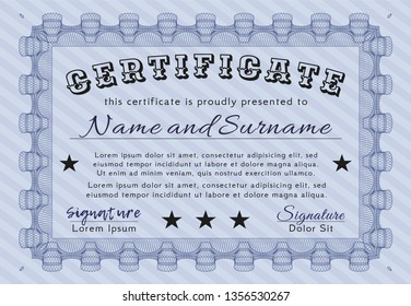 Blue Certificate template or diploma template. Lovely design. Printer friendly. Detailed. 