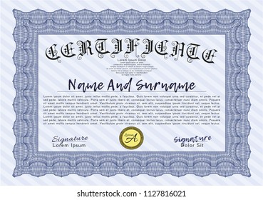 Blue Certificate template or diploma template. Money design. Vector illustration. With quality background. 