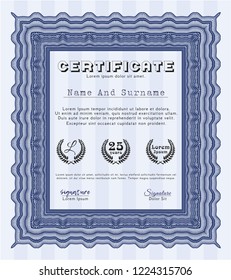 Blue Certificate template or diploma template. Money Pattern. Printer friendly. Vector illustration. 