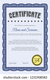 Blue Certificate template or diploma template. Money style design. Customizable, Easy to edit and change colors. With quality background. 