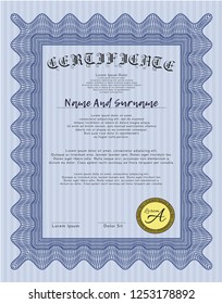 Blue Certificate template or diploma template. Perfect design. Customizable, Easy to edit and change colors. Easy to print. 