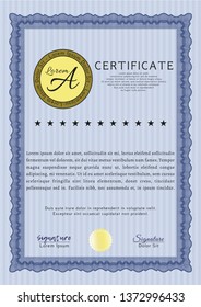 Blue Certificate template or diploma template. Perfect design. Customizable, Easy to edit and change colors. Complex background. 
