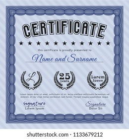 Blue Certificate template or diploma template. Printer friendly. Vector illustration. Sophisticated design. 
