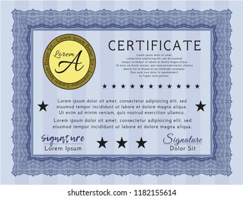 Blue Certificate template or diploma template. Printer friendly. Detailed. Retro design. 