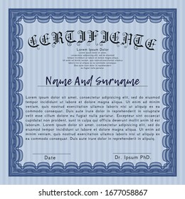 Blue Certificate template or diploma template. Printer friendly. Detailed. Good design. 