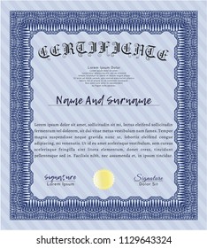 Blue Certificate template or diploma template. With quality background. Detailed. Money design. 