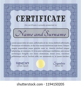 Blue Certificate template or diploma template. With quality background. Detailed. Superior design. 