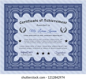 Blue Certificate template or diploma template. With quality background. Retro design. Customizable, Easy to edit and change colors. 