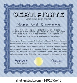 Blue Certificate template or diploma template. With quality background. Customizable, Easy to edit and change colors. Superior design. 