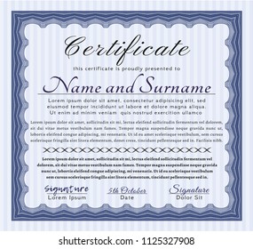 Blue Certificate template or diploma template. Retro design. Detailed. With linear background. 