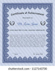 Blue Certificate template or diploma template. Retro design. Easy to print. Detailed. 