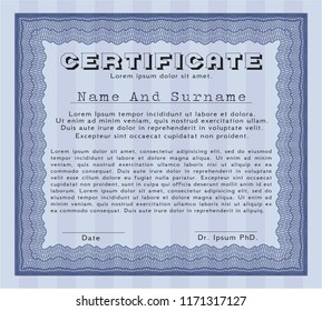 Blue Certificate template or diploma template. Retro design. With linear background. Customizable, Easy to edit and change colors. 