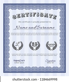 Blue Certificate template or diploma template. Sophisticated design. Vector illustration. With background. 