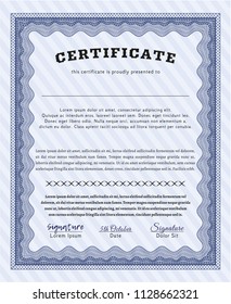 Blue Certificate template or diploma template. Superior design. With linear background. Vector illustration. 