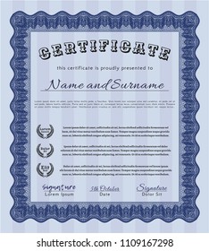  Blue Certificate template or diploma template. Vector illustration. With linear background. Modern design. 