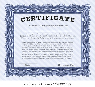 Blue Certificate template or diploma template. Vector illustration. Printer friendly. Lovely design. 