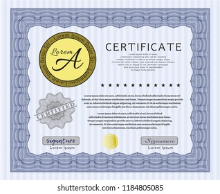 Blue Certificate template or diploma template. Vector illustration. Printer friendly. Artistry design. 