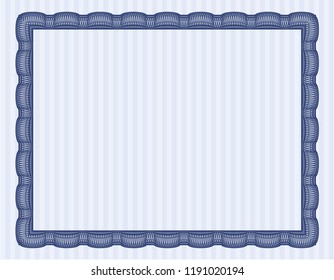 Blue Certificate template or diploma template. Vector illustration. With guilloche pattern and background. Retro design. 