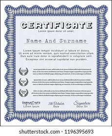 Blue Certificate template or diploma template. Vector illustration. Easy to print. Nice design. 