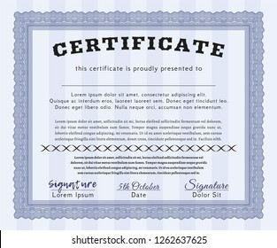 Blue Certificate template or diploma template. Vector illustration. With complex background. Perfect design. 
