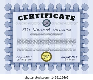 Blue Certificate template or diploma template. Vector illustration. Easy to print. Money Pattern design. 