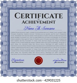Blue Certificate template or diploma template. Vector pattern that is used in currency and diplomas.Superior design. Complex background. 